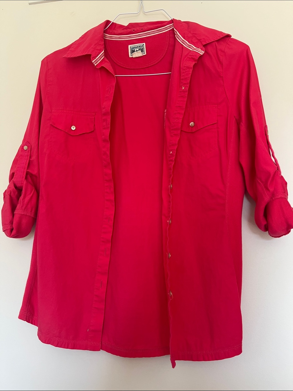 Bright Red Button-Up Shirt Jacket